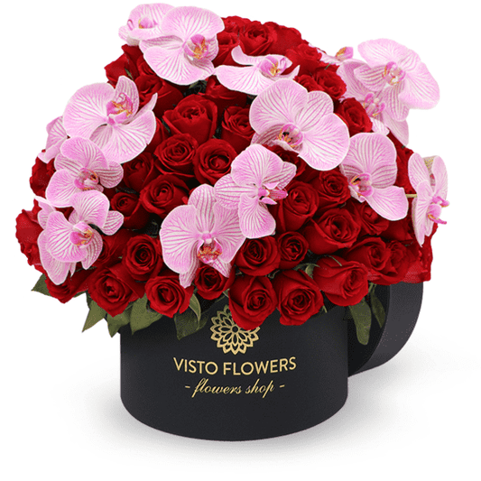 Hongo de Orquídeas y Rosas Rojas